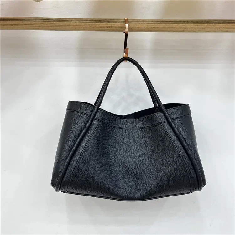 Simple Solid Soft PU Leather Large Capacity Woman Portable Basket Travel Tote Wide Shoulder Strap Crossbody Bags Matching Purse
