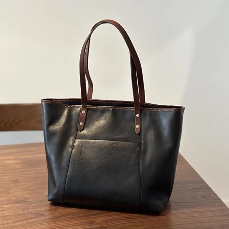 Shoulder big bag Shopping bag head layer cowhide bag 2024 Fall/winter leather women's bag Weekend trip shopping bag cowhide